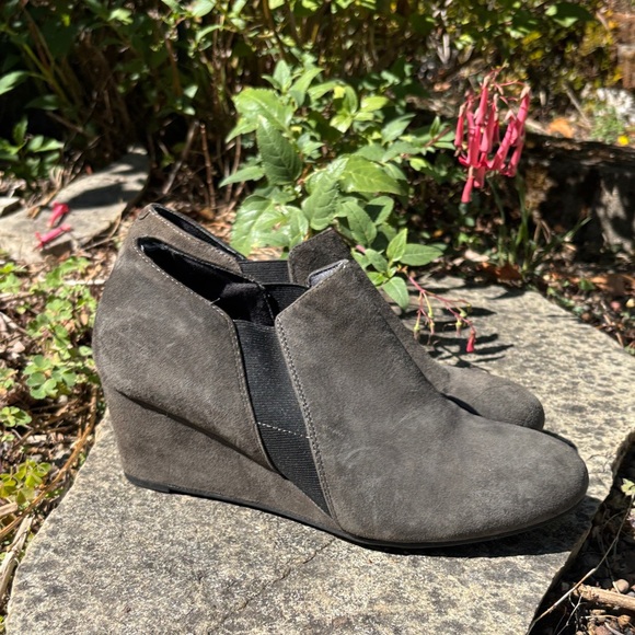 Gray Suede Wedge Ankle Boots - Picture 1 of 6